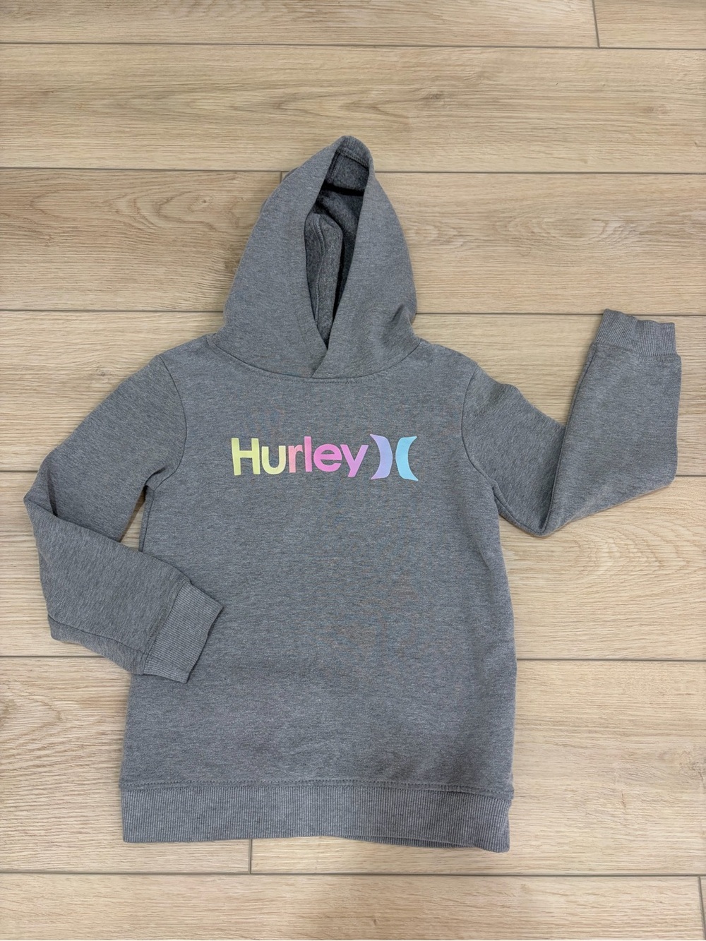 Hurley Athletic Comfy Cozy Kids' Gray Hoodie with Pastel Logo. Size 7